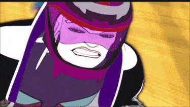 a cartoon character wearing a purple mask and a helmet