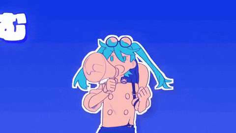 a cartoon character is holding a megaphone in front of a blue background that says " uer "