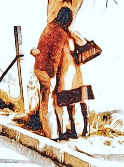 a drawing of a man and woman hugging each other on a sidewalk