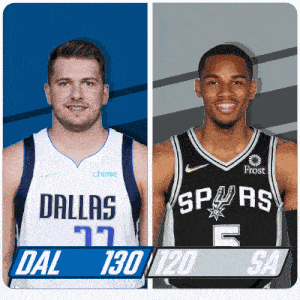 two basketball players from dallas and the spurs are standing next to each other
