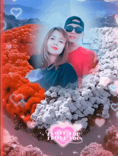 a picture of a man and a woman with a heart that says love you