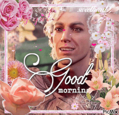 a picture of a man with the words good morning