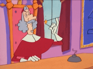 a cartoon of a man with a beard is standing in front of a door