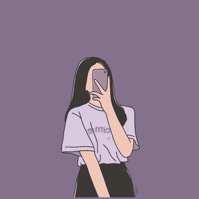 a drawing of a girl taking a picture of herself with her phone