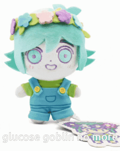 a pixelated image with the words " glucose goblin no more " on it