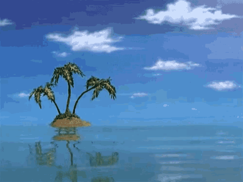 a small island with palm trees in the middle of the ocean
