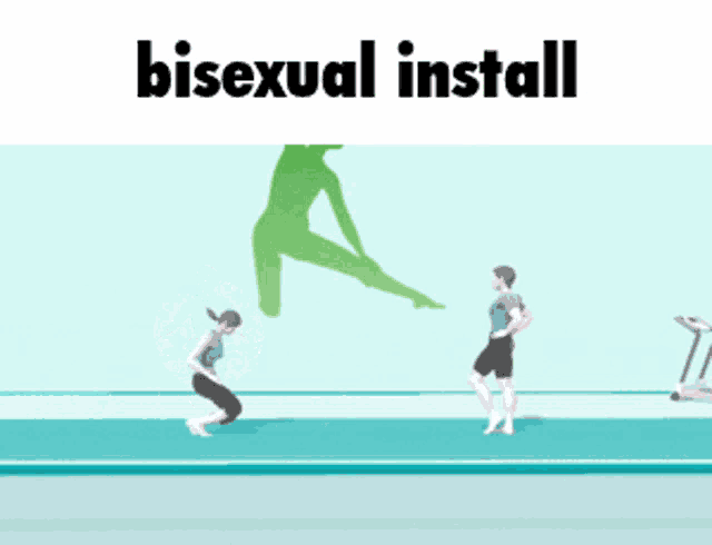a man and a woman standing on a mat with the words bisexual install