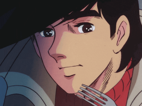 a cartoon of a man holding a fork to his mouth