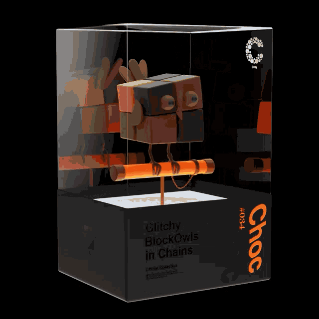 a glitchy blockowls in chains official collection display