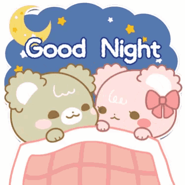 two teddy bears laying under a blanket with the words " good night " written above them