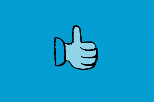 a blue background with a white hand pointing to the left