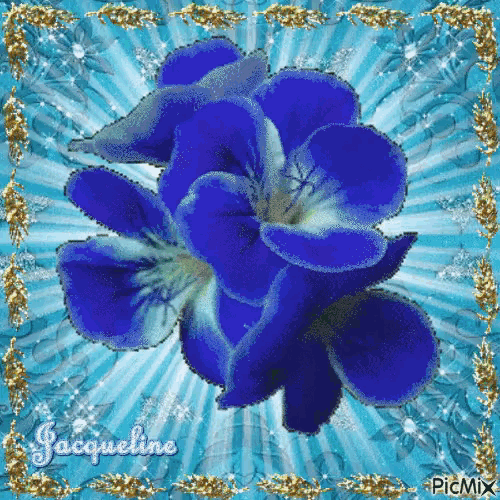 a blue flower with the name jacqueline on the bottom