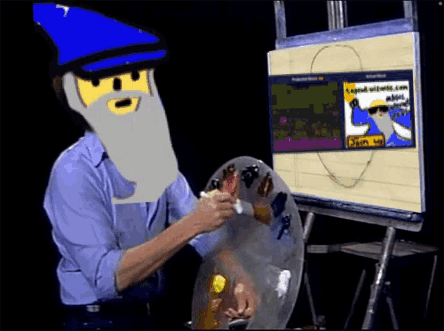 a man is painting a picture on an easel with a sign that says join me