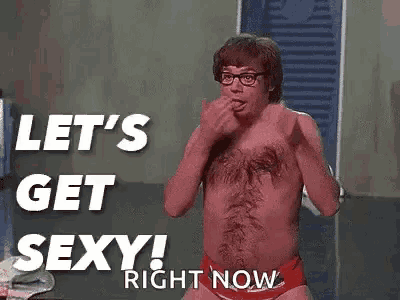 a shirtless man with glasses and a hairy chest is standing in a room .