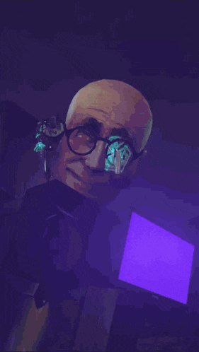 a pixelated image of a man 's face with a light coming out of it