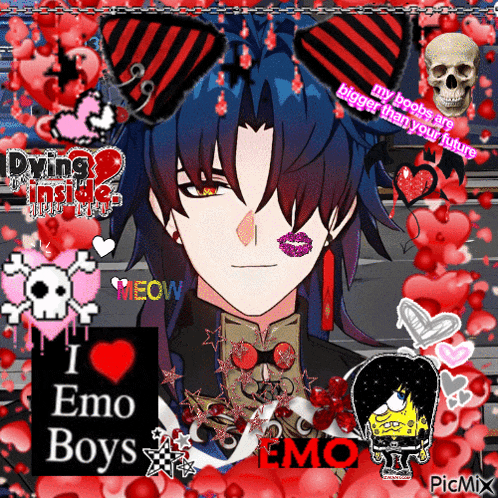 a picture of a boy with the words i emo boys at the bottom