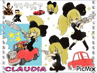 a cartoon of a girl holding a gun with the name claudia on the bottom