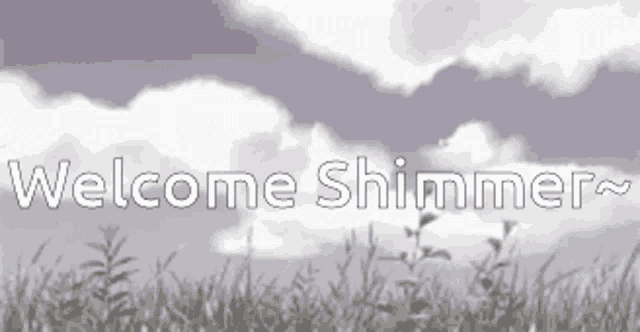 a sign that says welcome shimmer in white letters