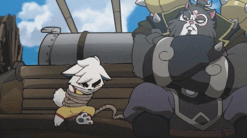 a cartoon drawing of a cat tied to a cannon with another cat