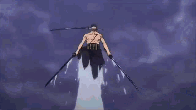 a man is flying through the air while holding a sword in his hand .
