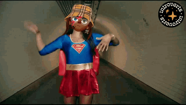 a woman in a superman costume is in a tunnel