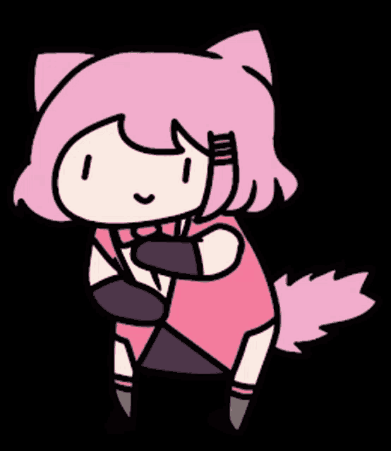 a cartoon drawing of a girl with pink hair and a black background