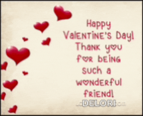 a valentine 's day card with red hearts and the words happy valentine 's day thank you for being such a wonderful friend