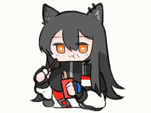 a drawing of a cat girl holding a pencil