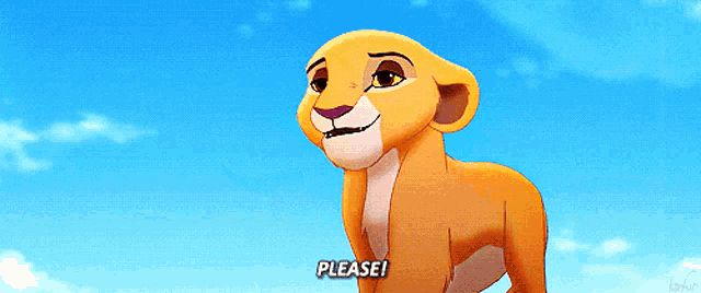 a lion cub from the lion king is smiling and says please