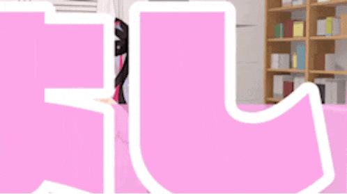 a girl is sitting on a couch in front of a pink sign that says i 'm sorry !