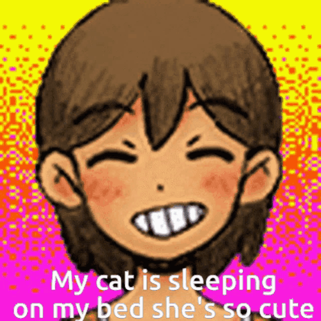 a cartoon of a girl with a beard is smiling while sleeping on a bed