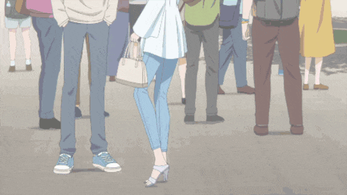 a woman in a white off the shoulder dress is standing in a crowd of people