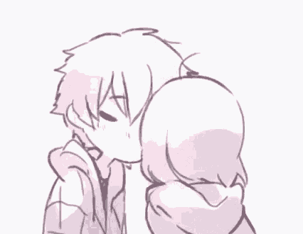 a drawing of a boy and a girl kissing .