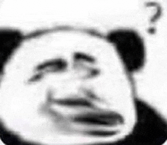 a panda bear is making a funny face with a question mark on its forehead .