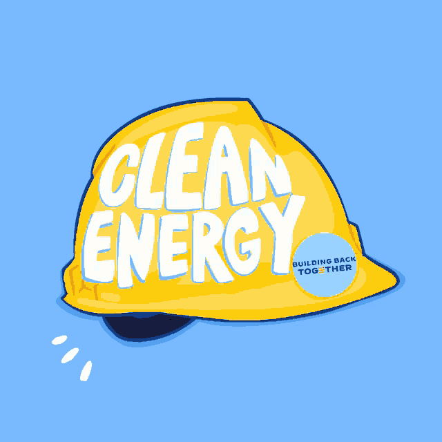 a hard hat with the words clean energy written on it