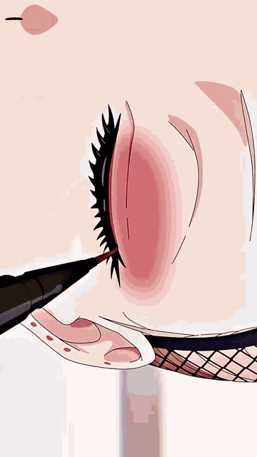 a drawing of a woman applying makeup with a pen that says ' eyeliner ' on it