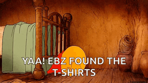 a cartoon of winnie the pooh laying in a bed with the words yaa ebz found the t-shirts