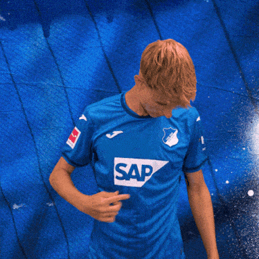 a young man wearing a blue shirt that says tsg 1899 hoffen