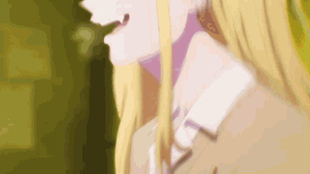 a close up of a person 's face with a yellow hair