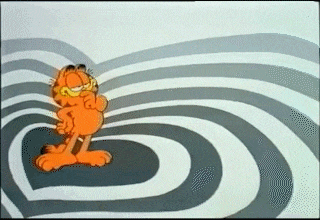 garfield the cat is standing in a swirl on a white and gray background .