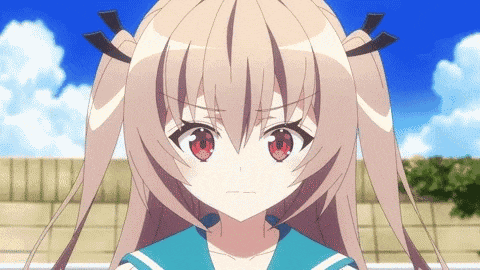 a girl with pigtails and red eyes is wearing a blue sailor uniform .