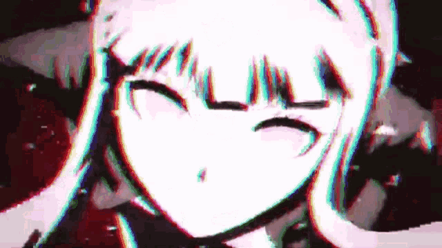 a close up of a girl 's face with a glitch effect in the background .