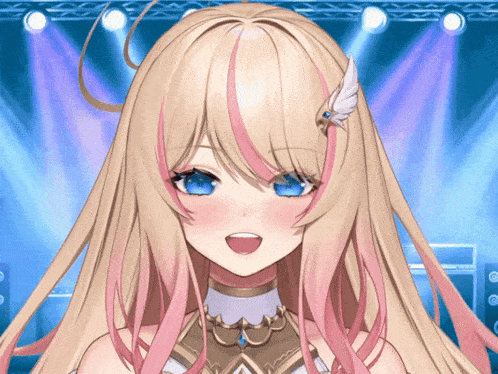 a close up of a girl with long blonde hair