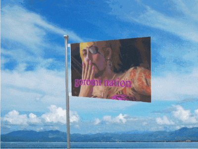 a flag with a picture of a woman and the word gorom nation on it
