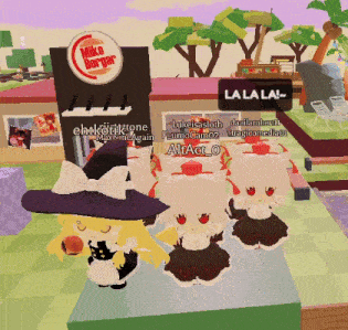 a cartoon character standing in front of a mike burger restaurant