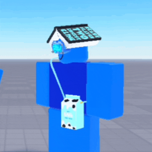 a blue cartoon character has a book on his head that says eat sleep and live