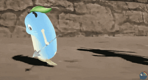 a cartoon character with a green leaf on his head