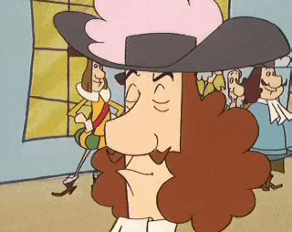 a cartoon of a man wearing a pink hat and a white shirt