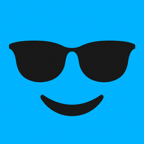 a blue background with a smiley face and sunglasses