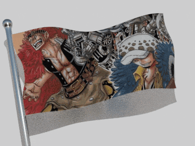 a flag with a picture of a man and a woman on it